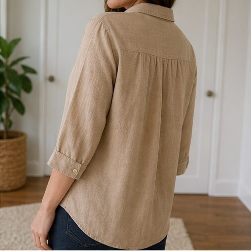 Camel Tie Neck Blouse - Picture 3 of 6
